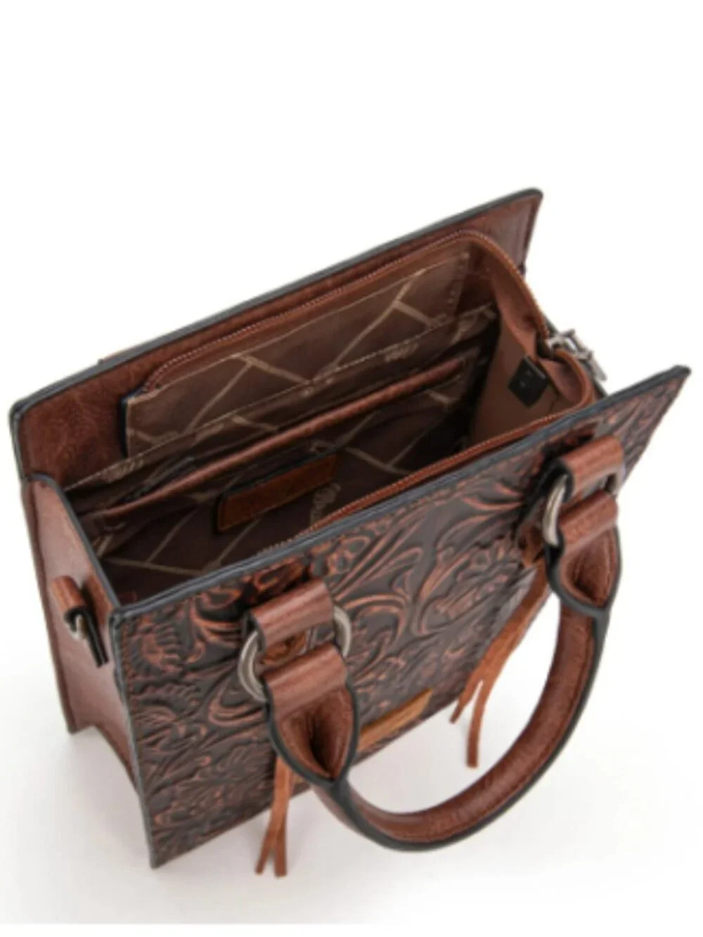Wrangler Brown Tooled Western Crossbody Tote Bag
